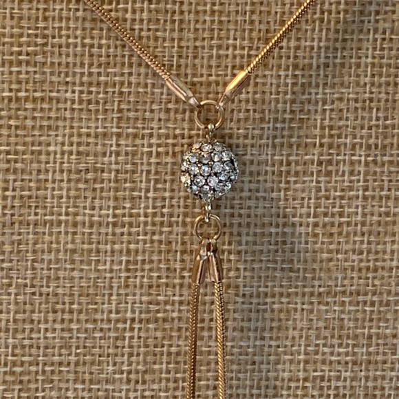 Vintage Elegant Gold Tone Lauriet Style Necklace with Rhinestone Ball Accents - Picture 6 of 8